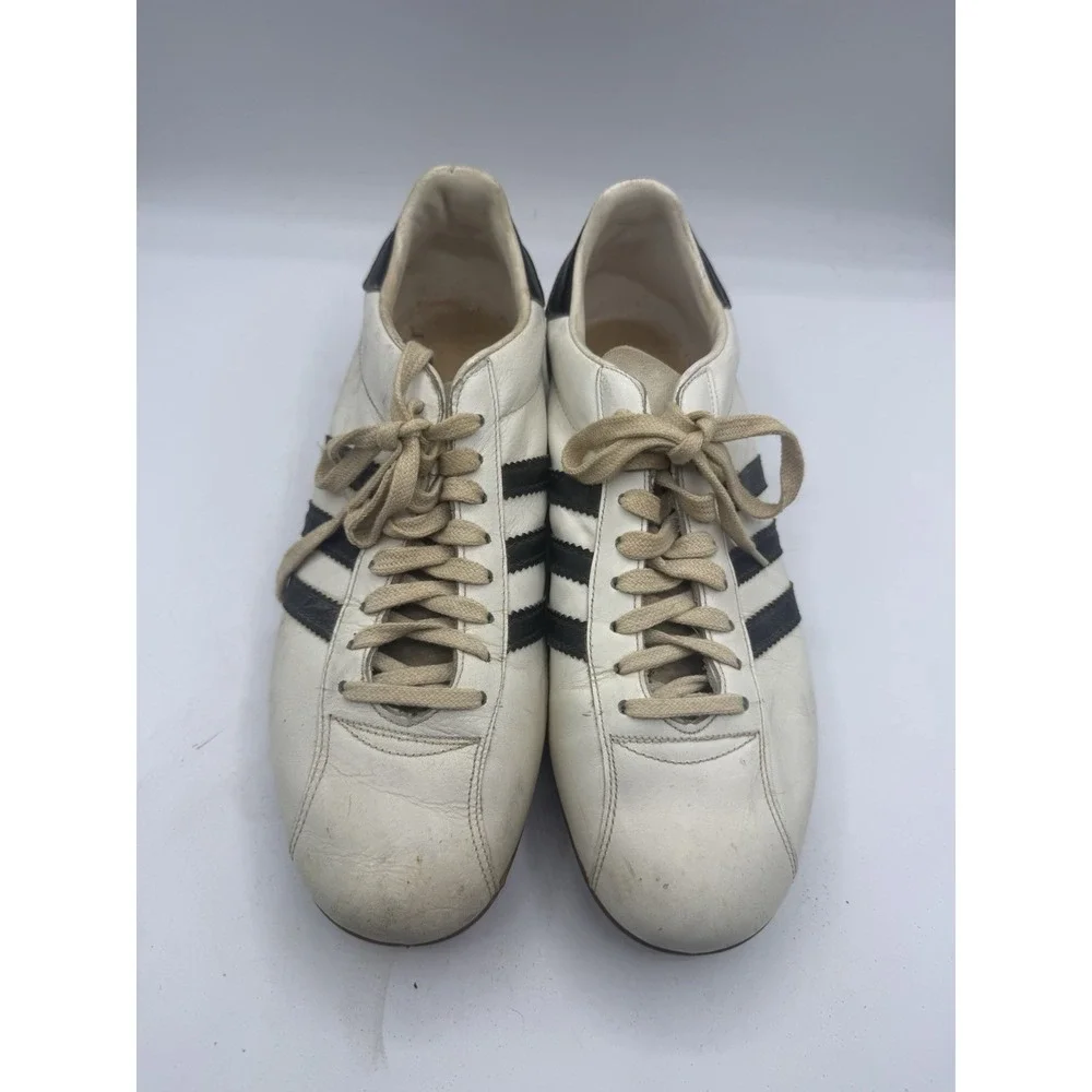 VTG 70s Adidas Soccer Cleats Size 8 White Black Leather Gum Sole
